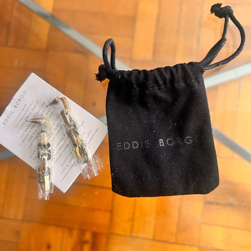 New EDDIE BORGO gold supra link chain drop earrings $250.00 USD retail jewelry